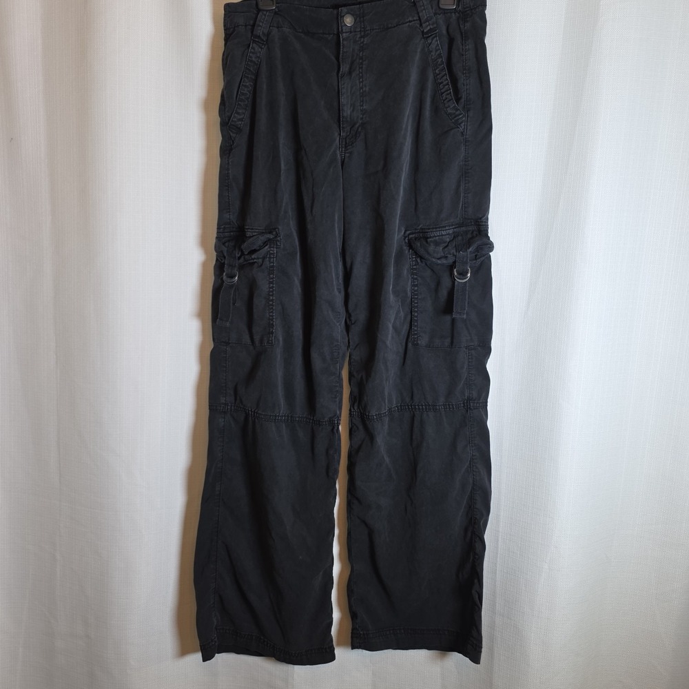 American Eagle Outfitters Pants Women 8 Long Black Cargo Relaxed Stretch Twill